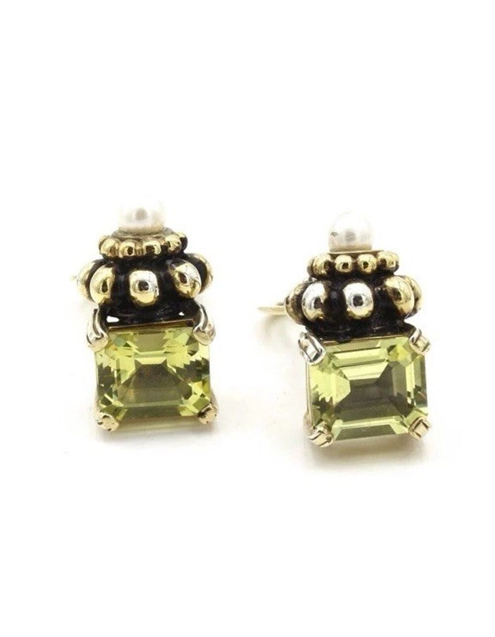 Lagos Caviar Sterling Silver 18k Gold Peridot Glacier Pearl Pierced Earrings